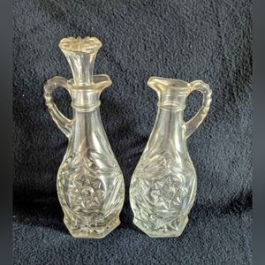 Oil Vinegar Decanters Set Two Glass Floral Vintage
